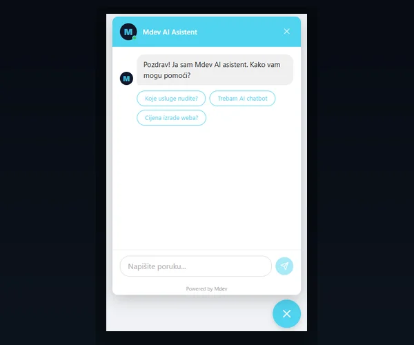 AI Chat Widget sučelje